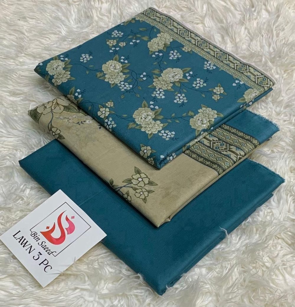 Bin Saeed Unstitched Green 3 Piece Airjet Lawn Suit