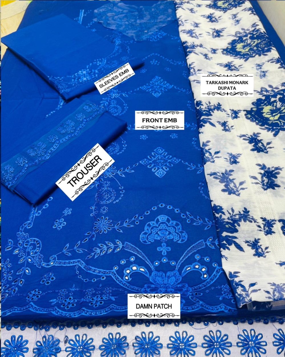 COCO by Zara Shahjahan Unstitched Royal Blue Embroidered 3 Piece Lawn Suit - Image 4