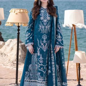 Qalamkar premium embroidered lawn suit with khaadi net dupatta – 3-piece unstitched set