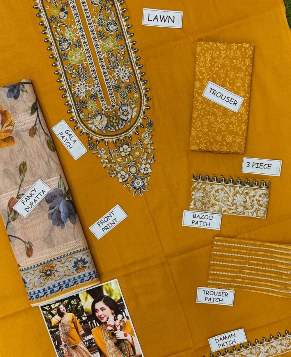 SAPPHIRE Unstitched Mustard Embroidered 3 Piece Lawn Suit - Image 3