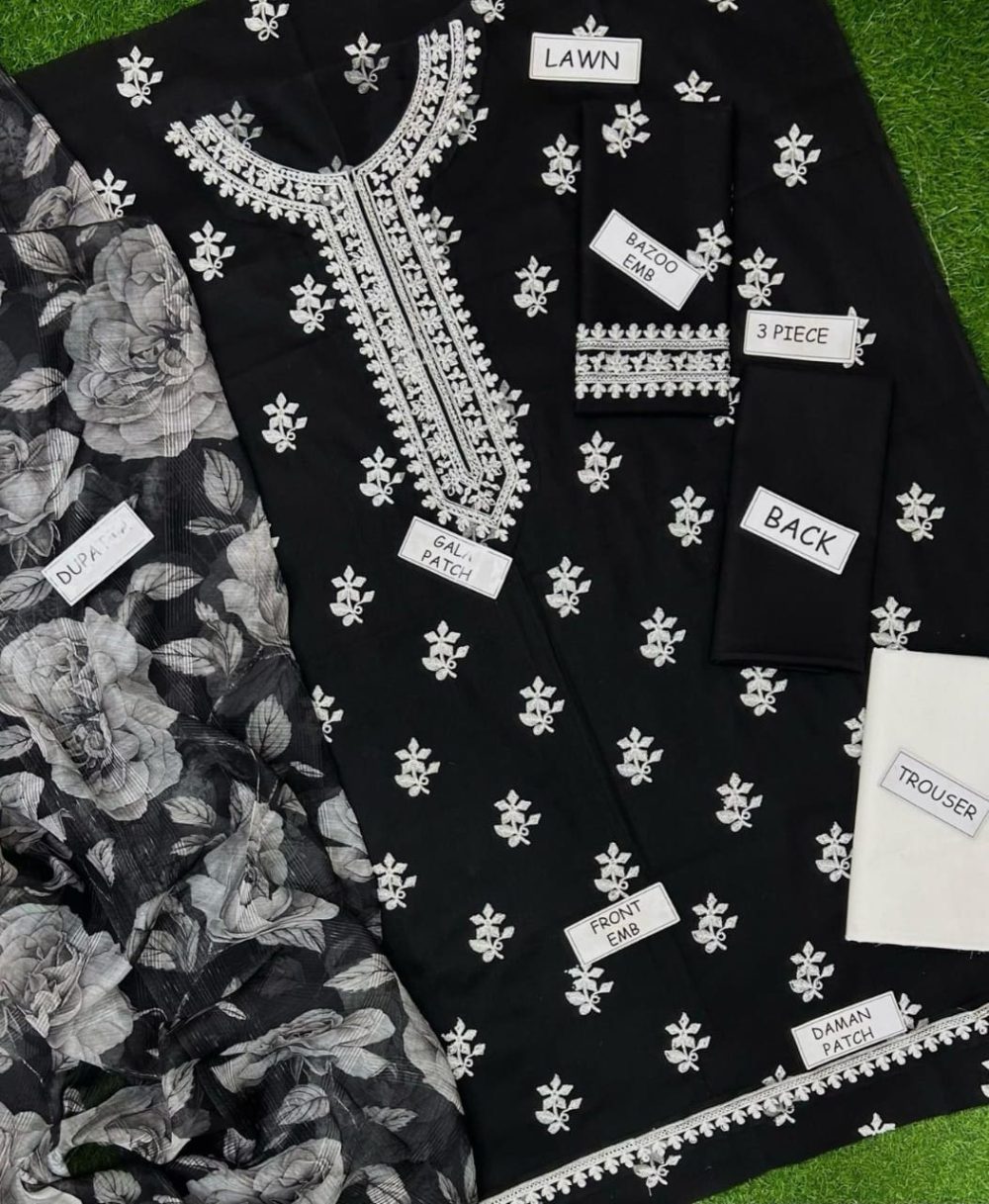Embroidered Pakistani lawn dress – summer unstitched collection 2025
