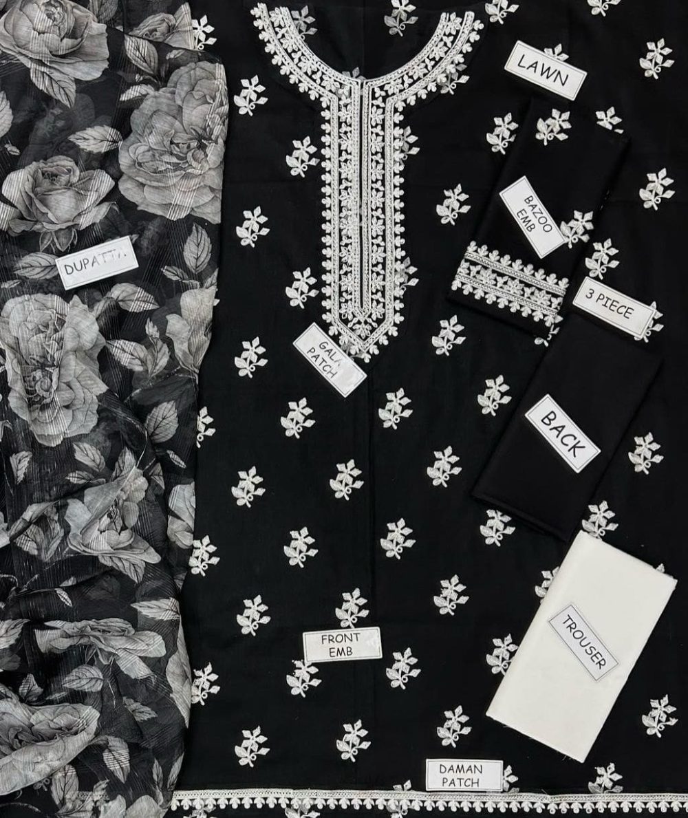 Online lawn suit in floral print – chiffon dupatta included