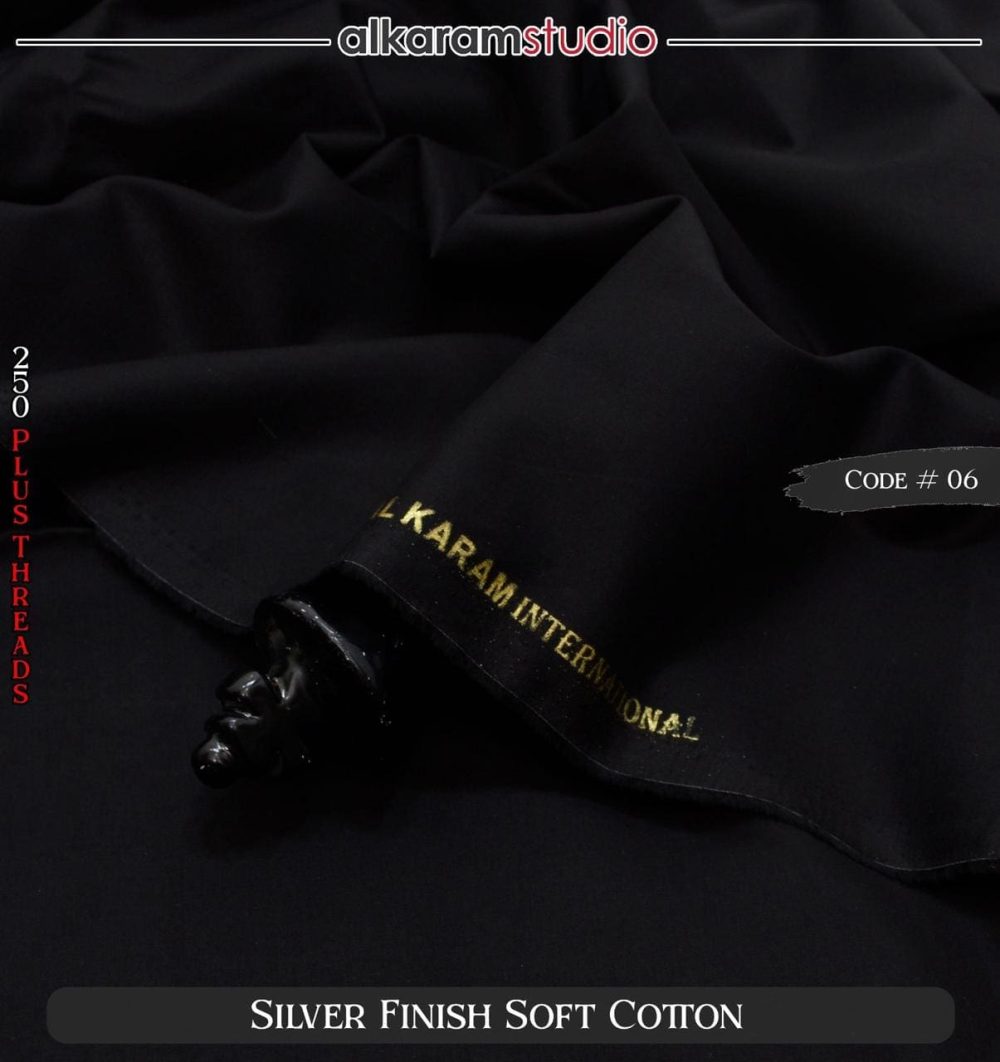 Alkaram Black Soft Cotton Fabric – 100% Pure Code#06