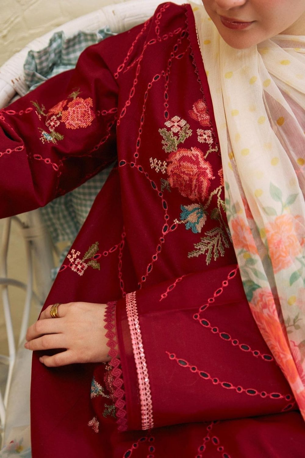 COCO by Zara J Unstitched Embroidered 3pc Lawn Suit with Tarkashi Dupatta - Image 3