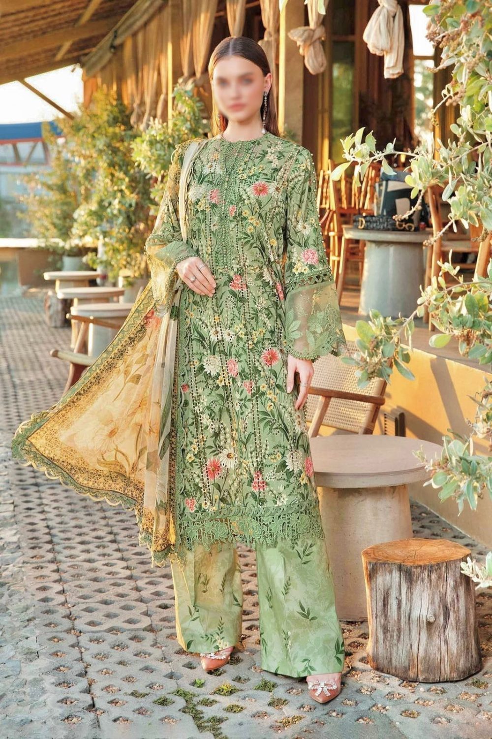 Pista Green Unstitched Lawn 3 Piece Suit with Printed Dupatta – Summer Wear 2025