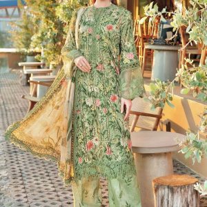 Pista Green Unstitched Lawn 3 Piece Suit with Printed Dupatta – Summer Wear 2025