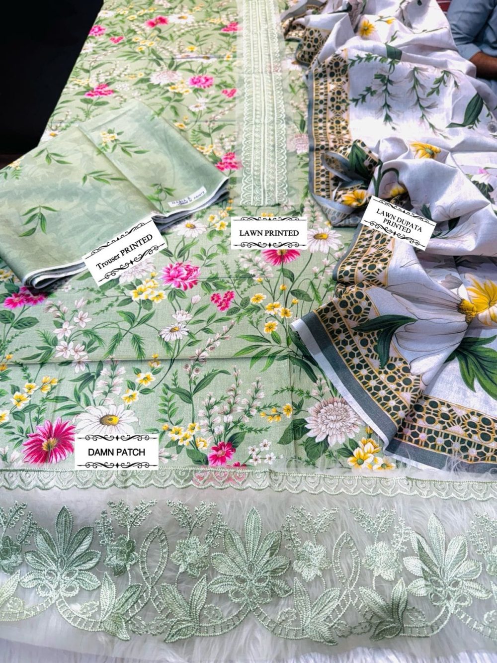Pista Green Unstitched Lawn Suit with Printed Dupatta - Image 3