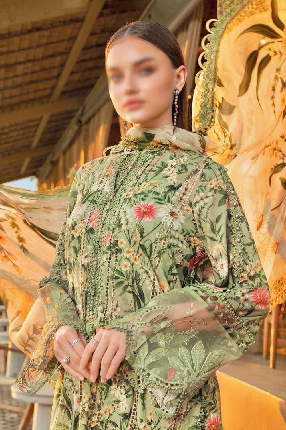 Pista Green Unstitched Lawn Suit with Printed Dupatta - Image 2