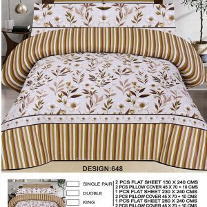 Chenab Brown & Flower Cotton Bed Sheet Set – Design 648