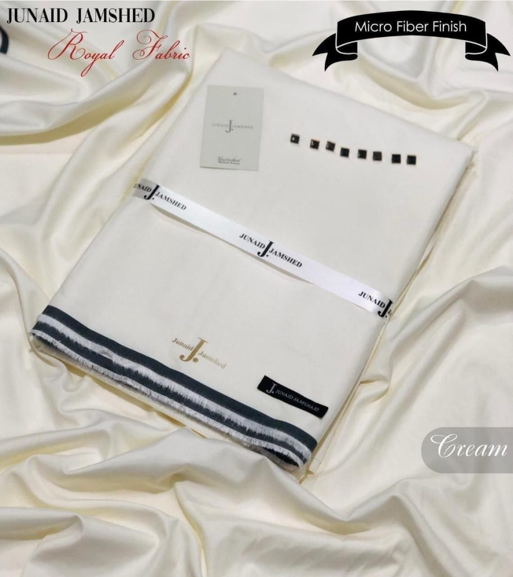 J. Junaid Jamshed Micro Fiber Boski Fabric in Pearl cream Boski – 4 Meter