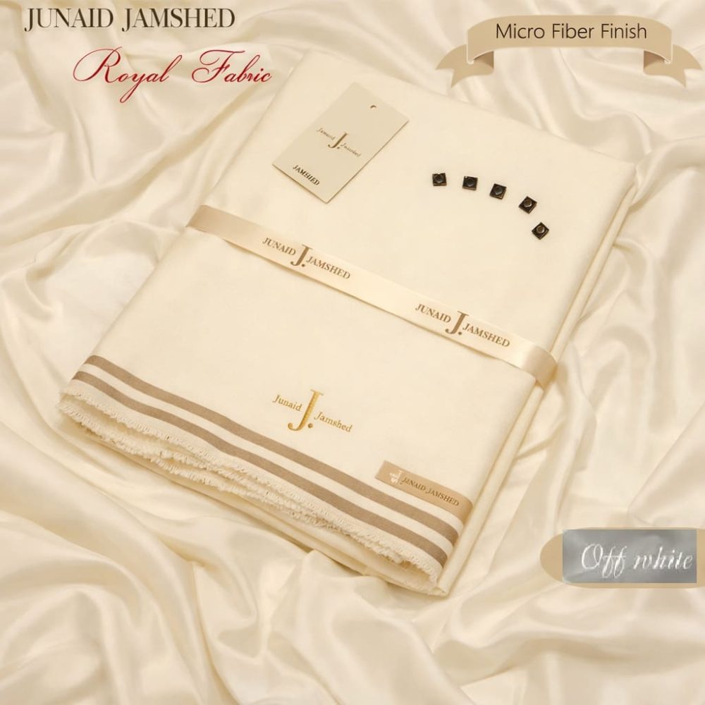 Junaid Jamshed Unstitched Pearl White Microfiber Boski Fabric (4 Meter) - Image 3