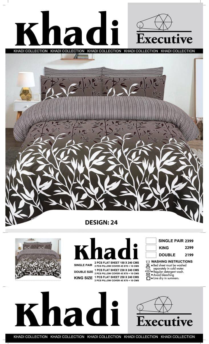 Khaadi 3-piece black cotton bed sheet set with pillow covers