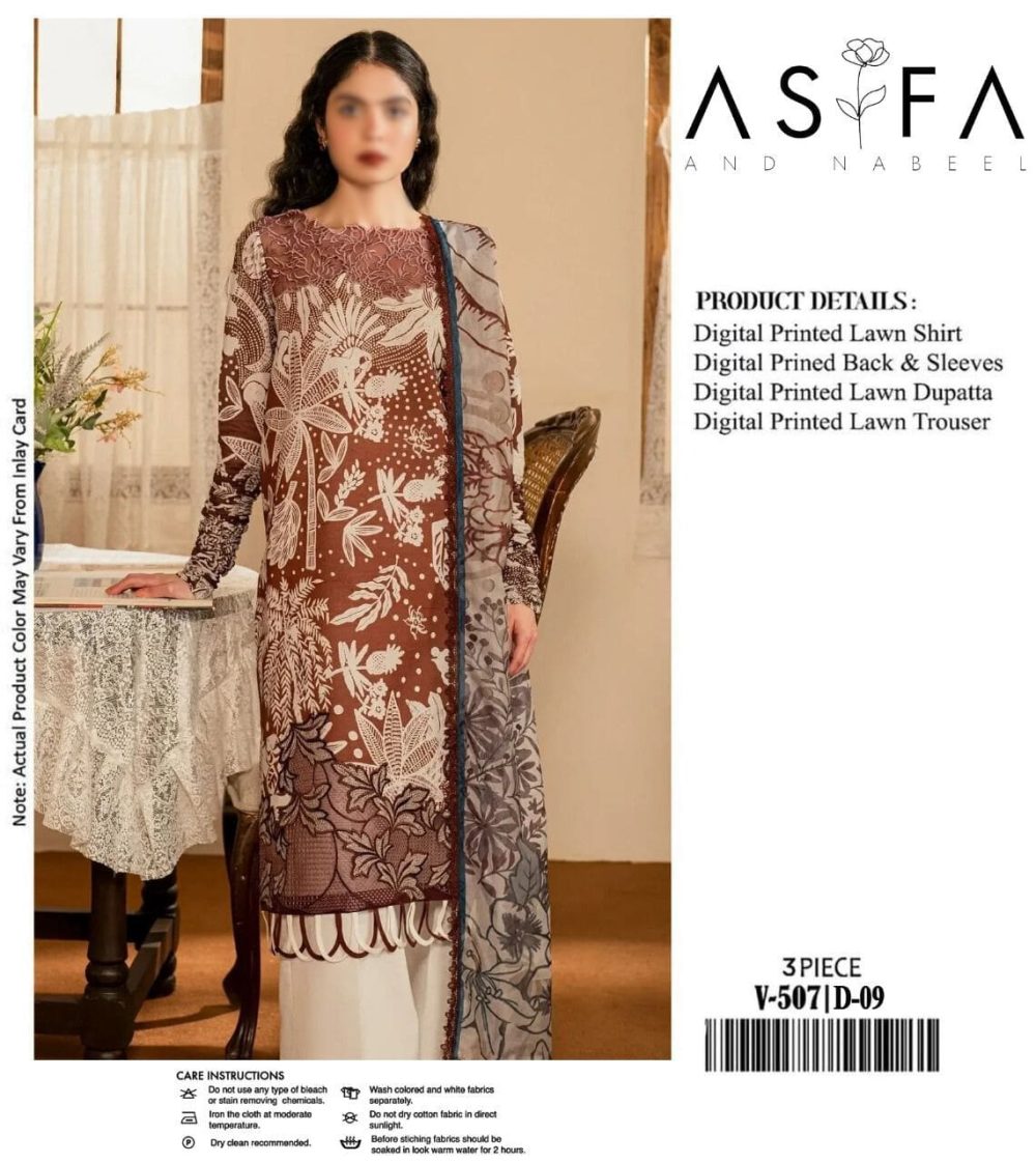 Asifa & Nabeel – Embroidered Multi Color Lawn Suit with Voile Dupatta - Image 3