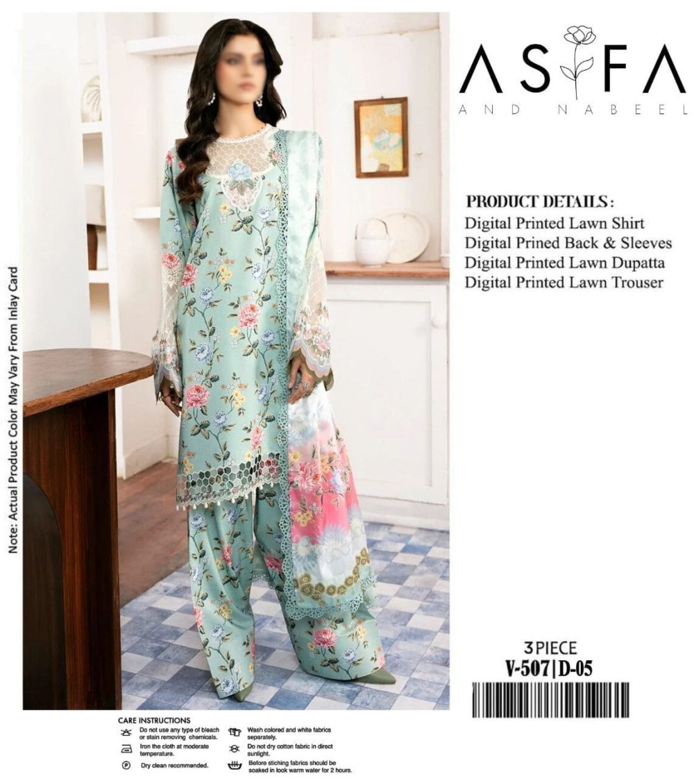 Asifa & Nabeel – Embroidered Multi Color Lawn Suit with Voile Dupatta - Image 10
