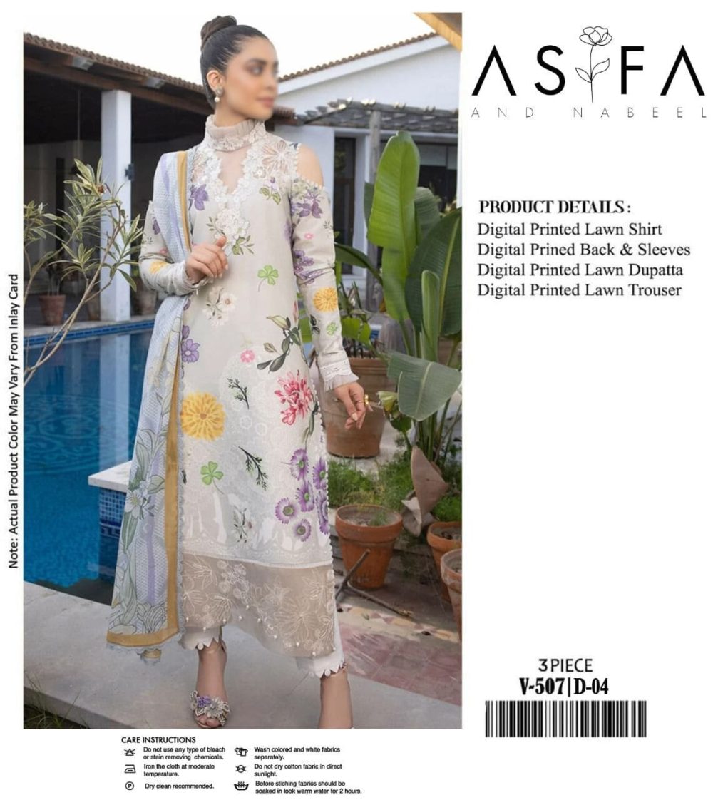 Asifa & Nabeel – Embroidered Multi Color Lawn Suit with Voile Dupatta - Image 9
