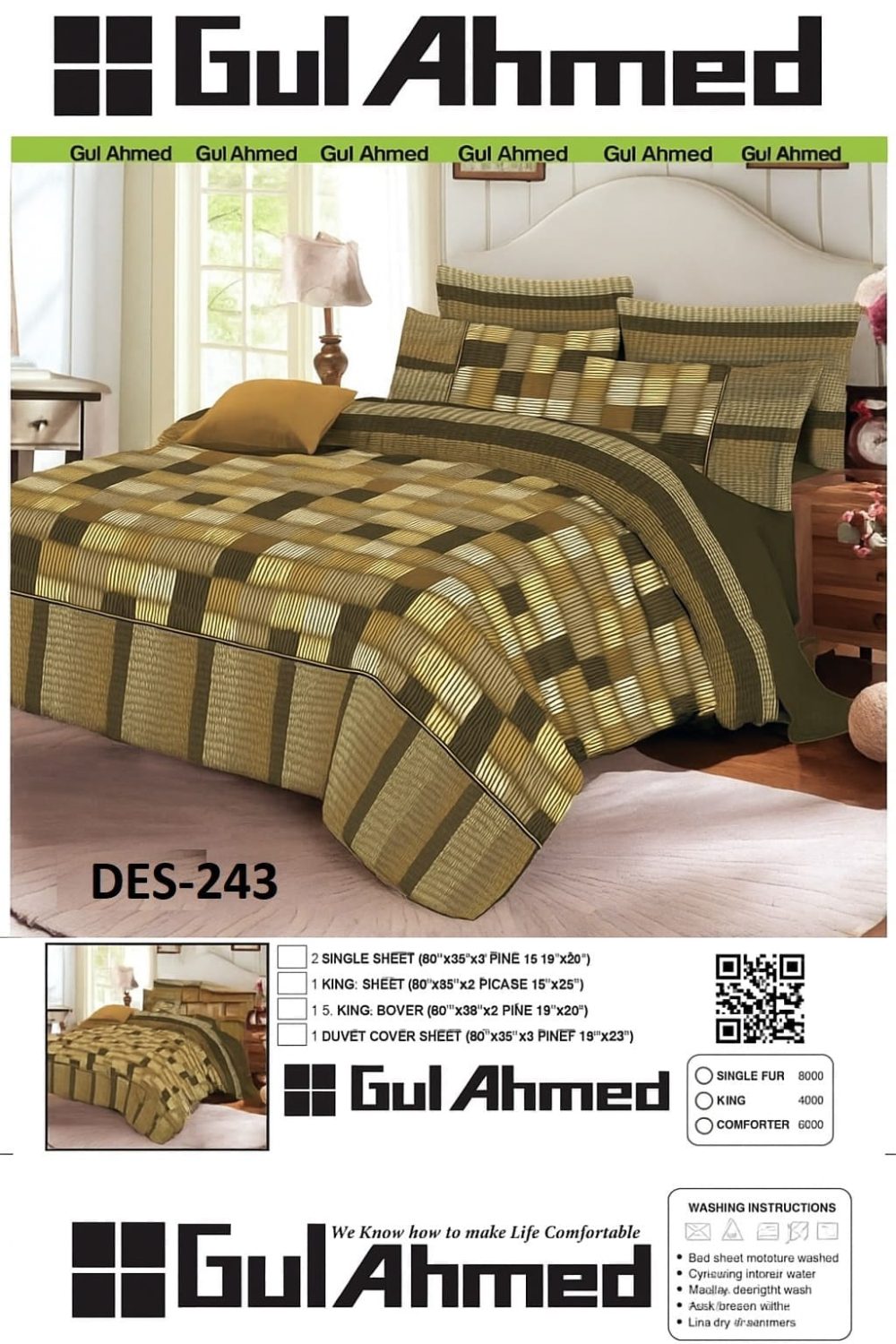 Gul Ahmed bedding set – king size double bed sheet with pillow covers.