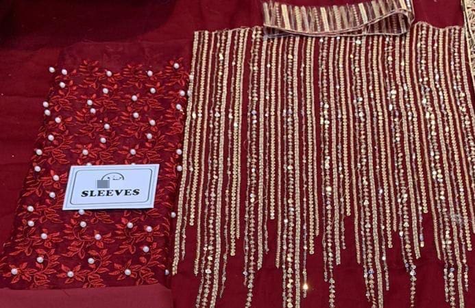 Unstitched Indian chiffon embroidered maxi suit chiffon and Sleeve handwork details