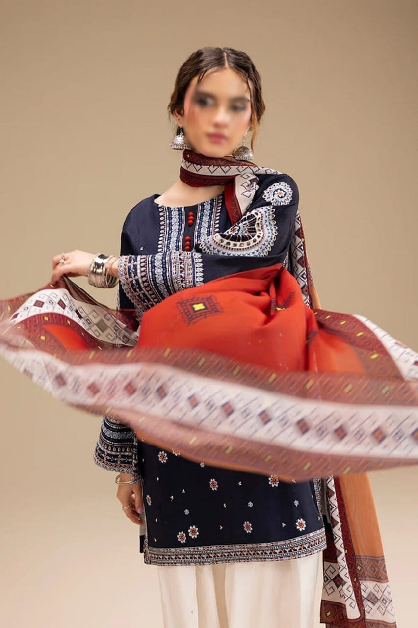 Model Twirling in Jazmin Lawn Suit with Flowing Digital Printed Monark Dupatta