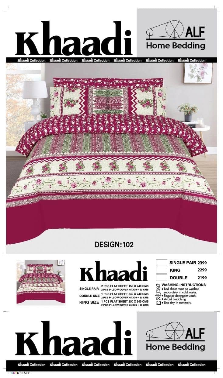 Khaadi 3-piece pink cotton bed sheet set with two matching pillow covers