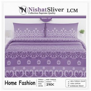 Nishat Sliver Design 272 bed sheet set in purple and white with ornamental pattern and matching pillow covers