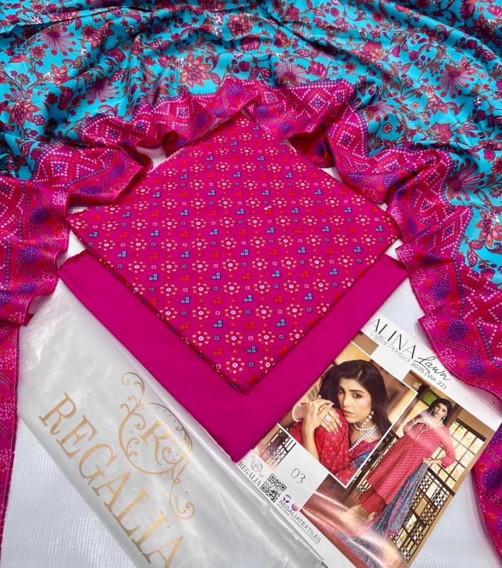 Safina Regalia Design 03 – Deep Pink Printed 3 Piece Lawn Suit with Lawn Dupatta (2025 Summer Collection)