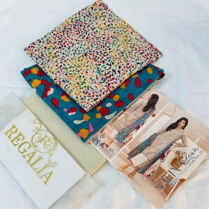 Safina Regalia Design 11 – Cream & Ferozi Printed 3 Piece Lawn Suit with Lawn Dupatta (Unstitched – 2025)