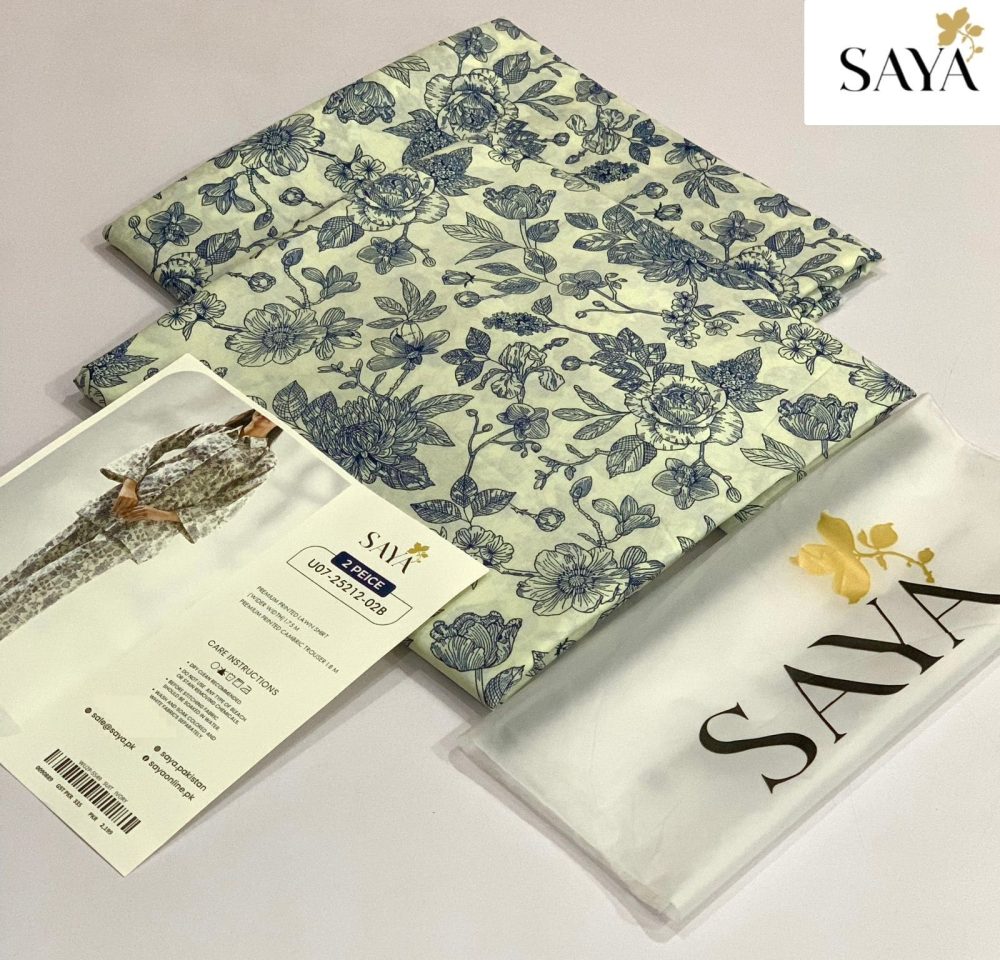 Saya cream blue printed lawn suit