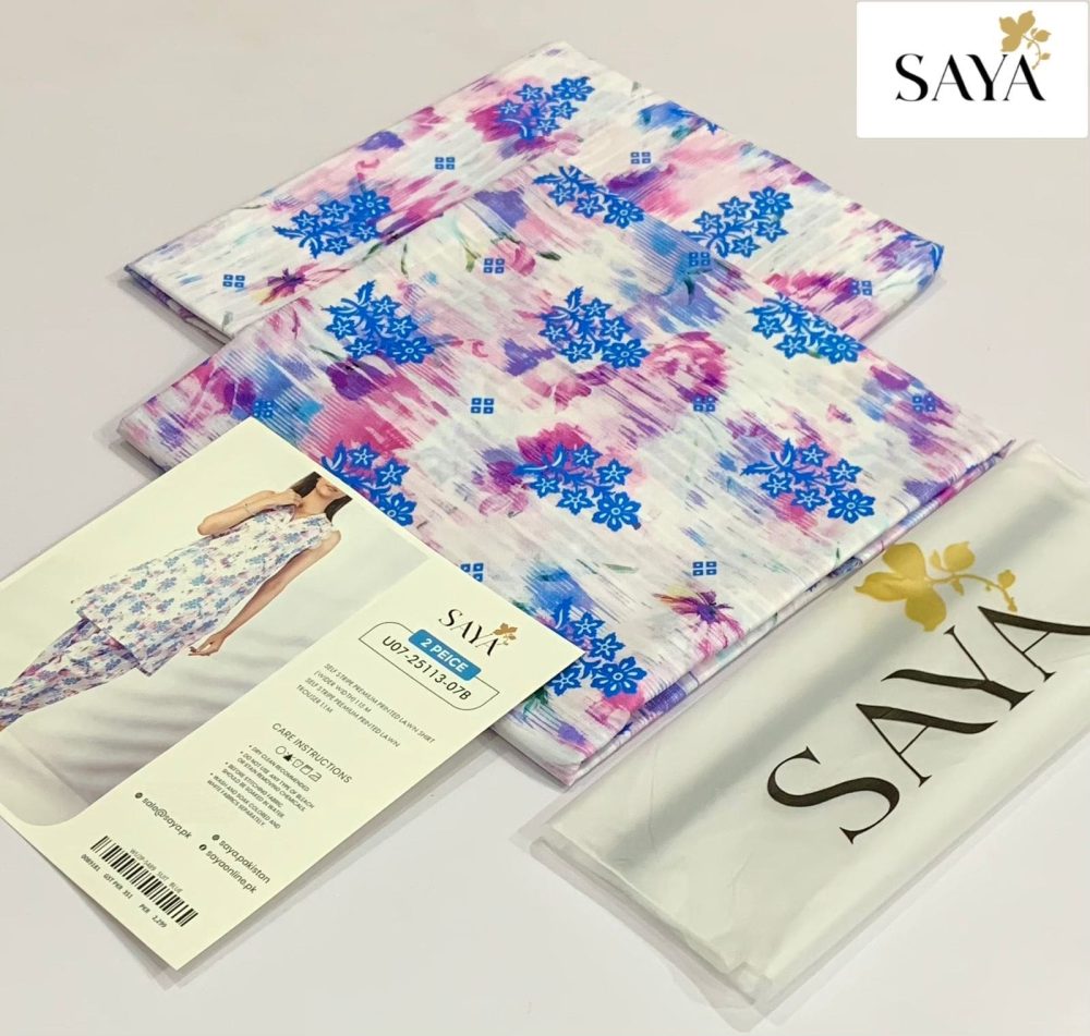Saya pink blue printed lawn suit