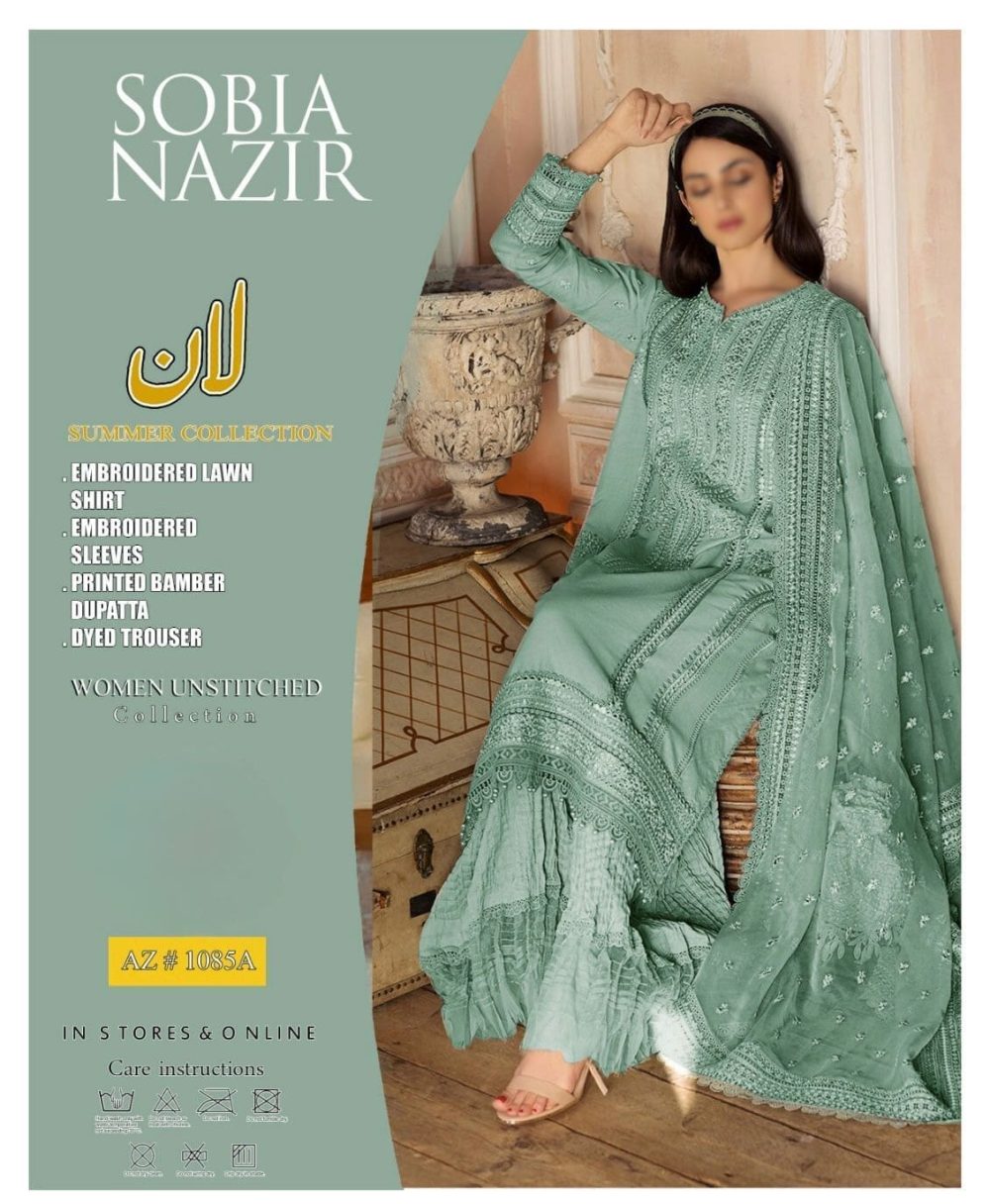 Sobia Nazir Design-02 – 3 Piece Embroidered Lawn Suit with Bamber Chiffon Dupatta