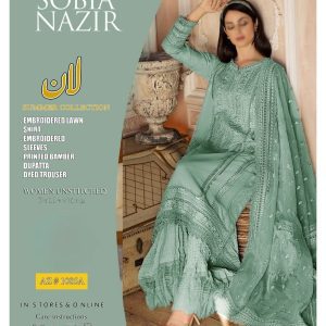Sobia Nazir Design-02 – 3 Piece Embroidered Lawn Suit with Bamber Chiffon Dupatta