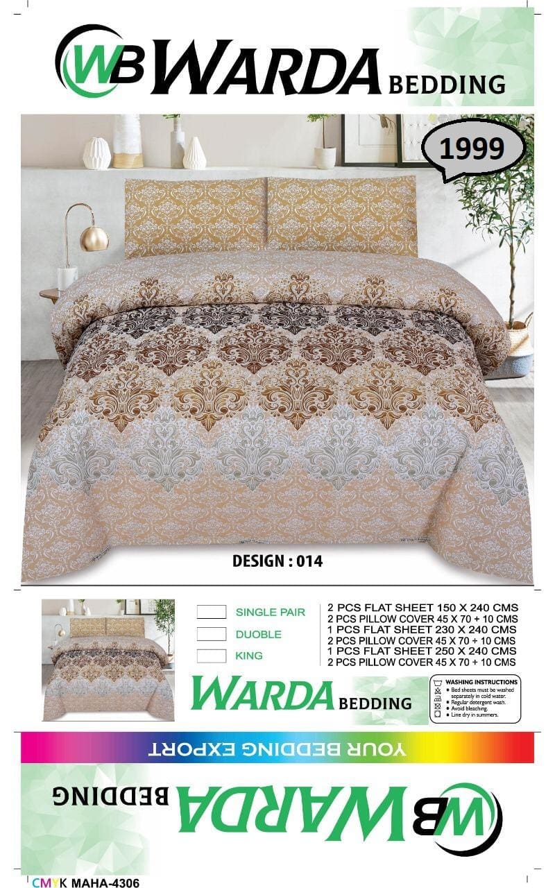 Warda Design 014 – Multicolor cotton bed sheet set with pillow covers