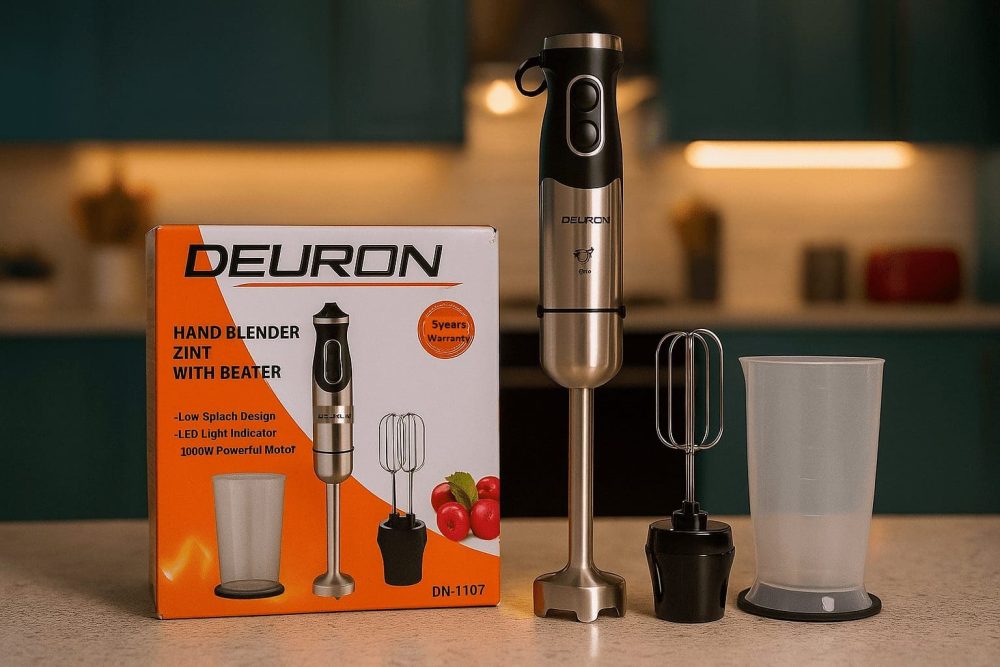 Deuron Hand Blender DN-1105 with Stainless Steel Shaft, Measuring Cup, and 5-Year Warranty – Black/Silver