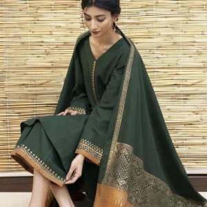 Green embroidered Dhanak 3 piece suit with wool dupatta – Winter Collection 2025