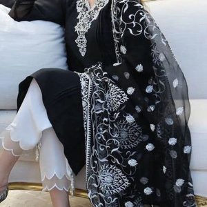 Limelight embroidered linen suit with organza dupatta