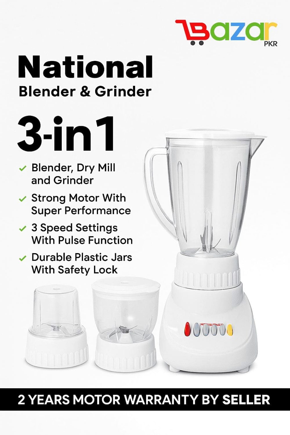 National 3-in-1 Blender & Grinder with jars – Bazarpkr