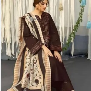 Unstitched Winter Dhanak 3 Piece Embroidered Suit