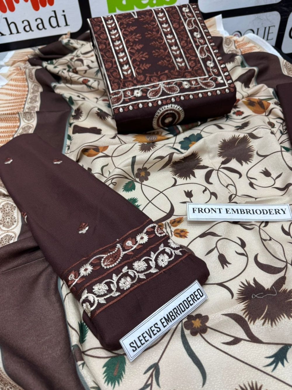 Unstitched Winter Dhanak 3 Piece Embroidered Suit - Image 3