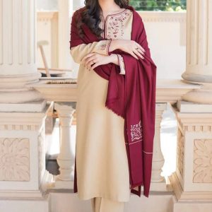 ASLING 3 Piece Casual Winter Dhanak Suit with Embroidered Shawl Code 7206