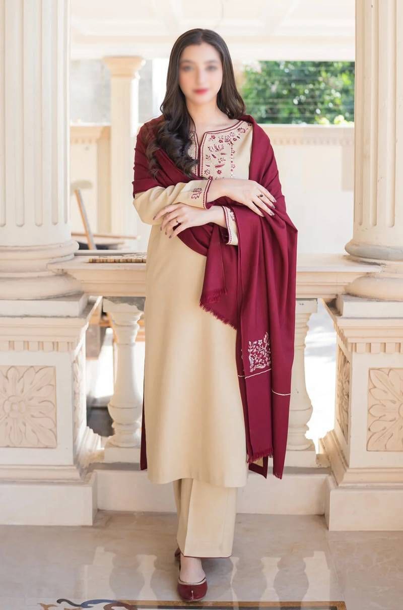 ASLING 3 Piece Casual Winter Dhanak Suit with Embroidered Shawl Code 7206