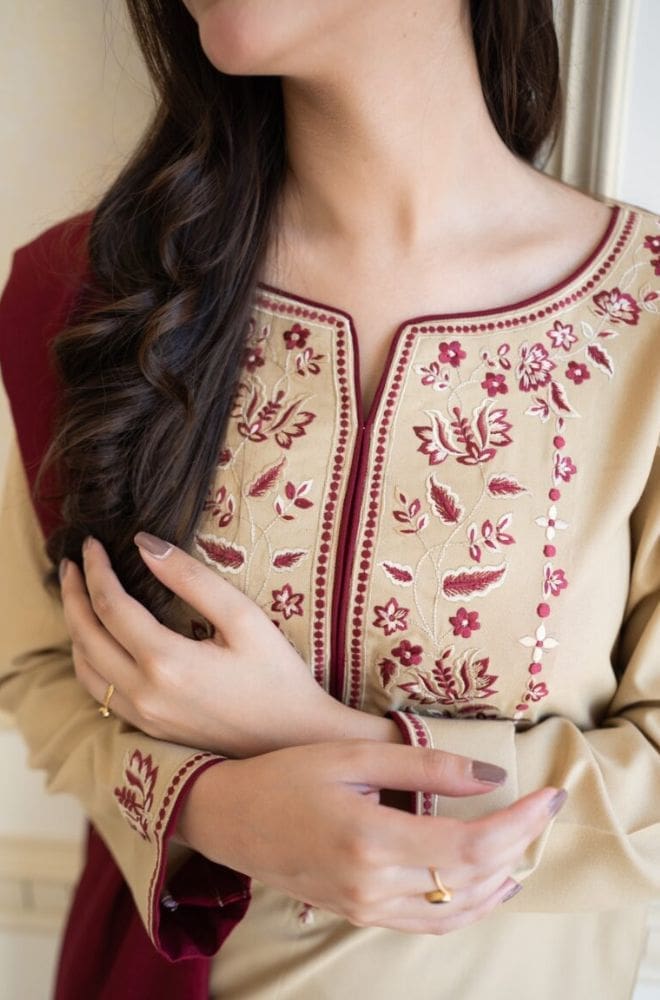 ASLING 3 Piece Winter Dhanak Suit with Embroidered Shawl – Code 7206 - Image 4
