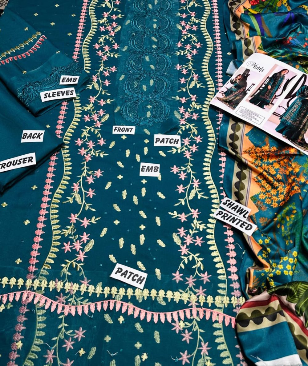 MOTIFZ Dhanak – 3 Piece Embroidered Suit with Twill Pashmina Shawl - Image 4