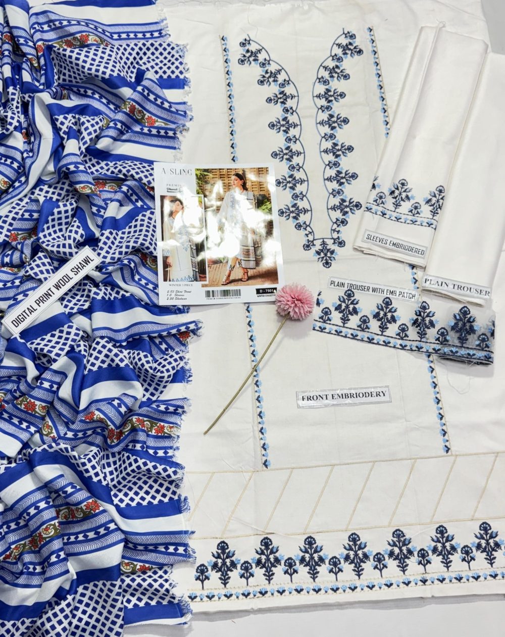 Asling Luxury Winter Collection – 3 Piece Embroidered Dhanak Suit (Code 7501) - Image 4