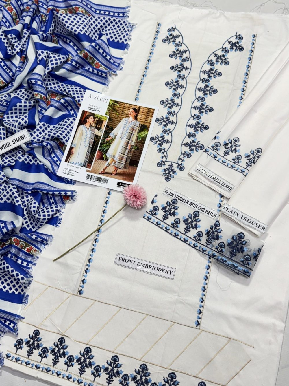 Asling Luxury Winter Collection – 3 Piece Embroidered Dhanak Suit (Code 7501) - Image 6