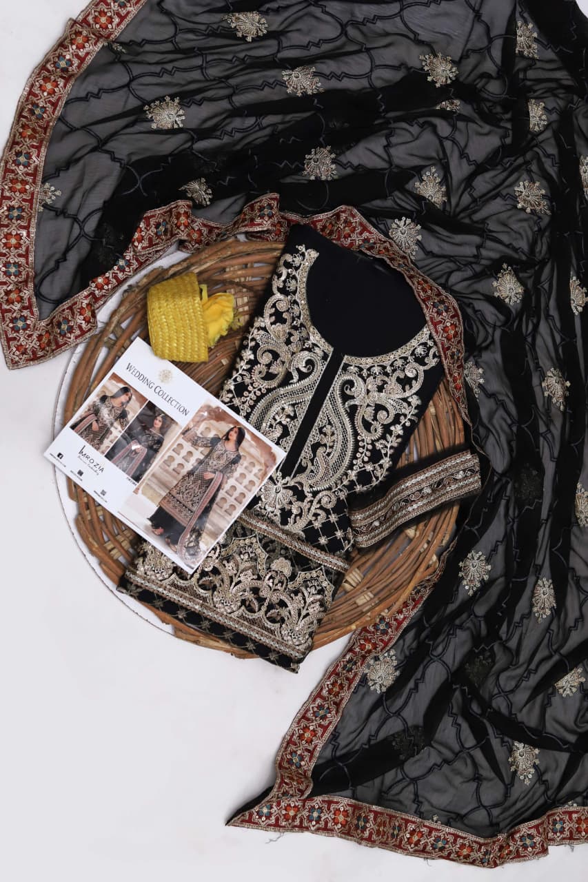 Wedding & Party Wear – Black Embroidered Organza Suit - Image 3