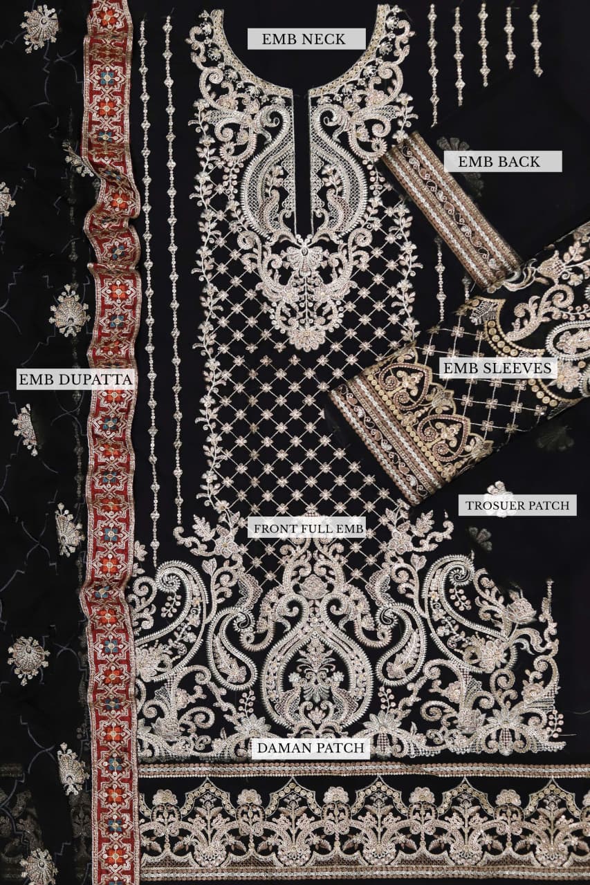 Wedding & Party Wear – Black Embroidered Organza Suit - Image 4
