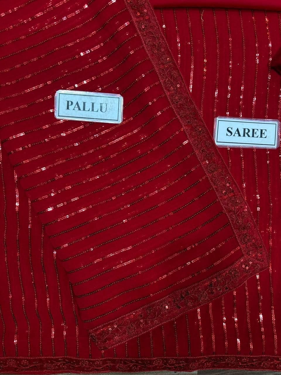 Aiza Maroon Semi-Pure Chiffon Embroidered Saree - Image 4