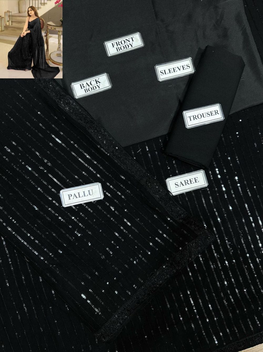 Aiza Black Semi-Pure Chiffon Embroidered Saree - Image 4