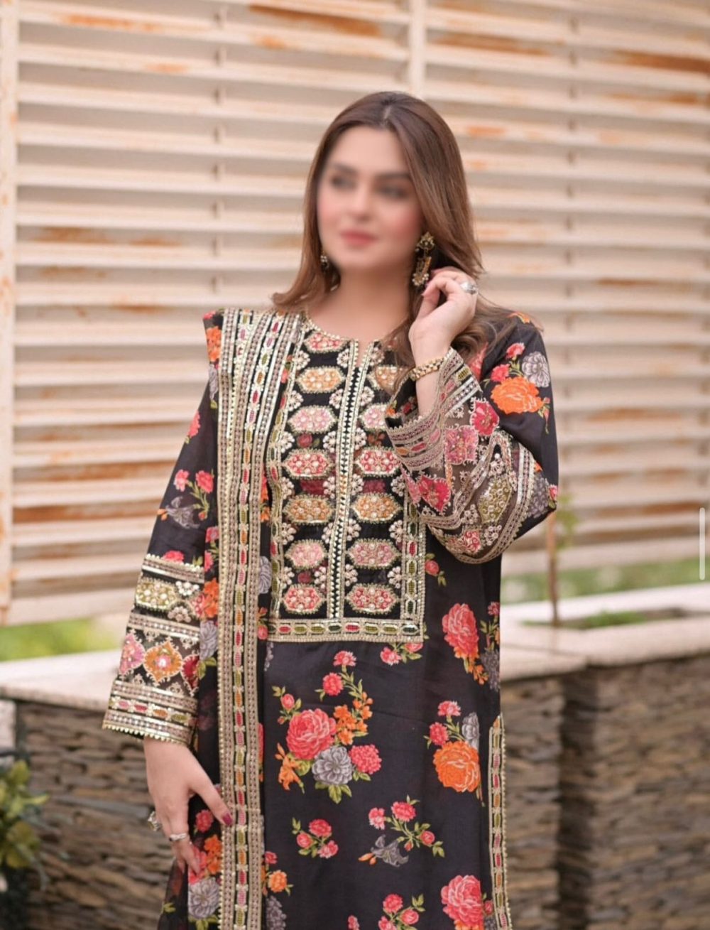 Luxury Silk Embroidered Unstitched Suit by Aneela