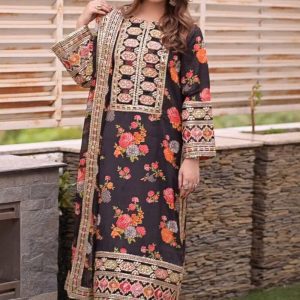 Aneela 3pc Silk Unstitched Suit with Heavy Embroidery