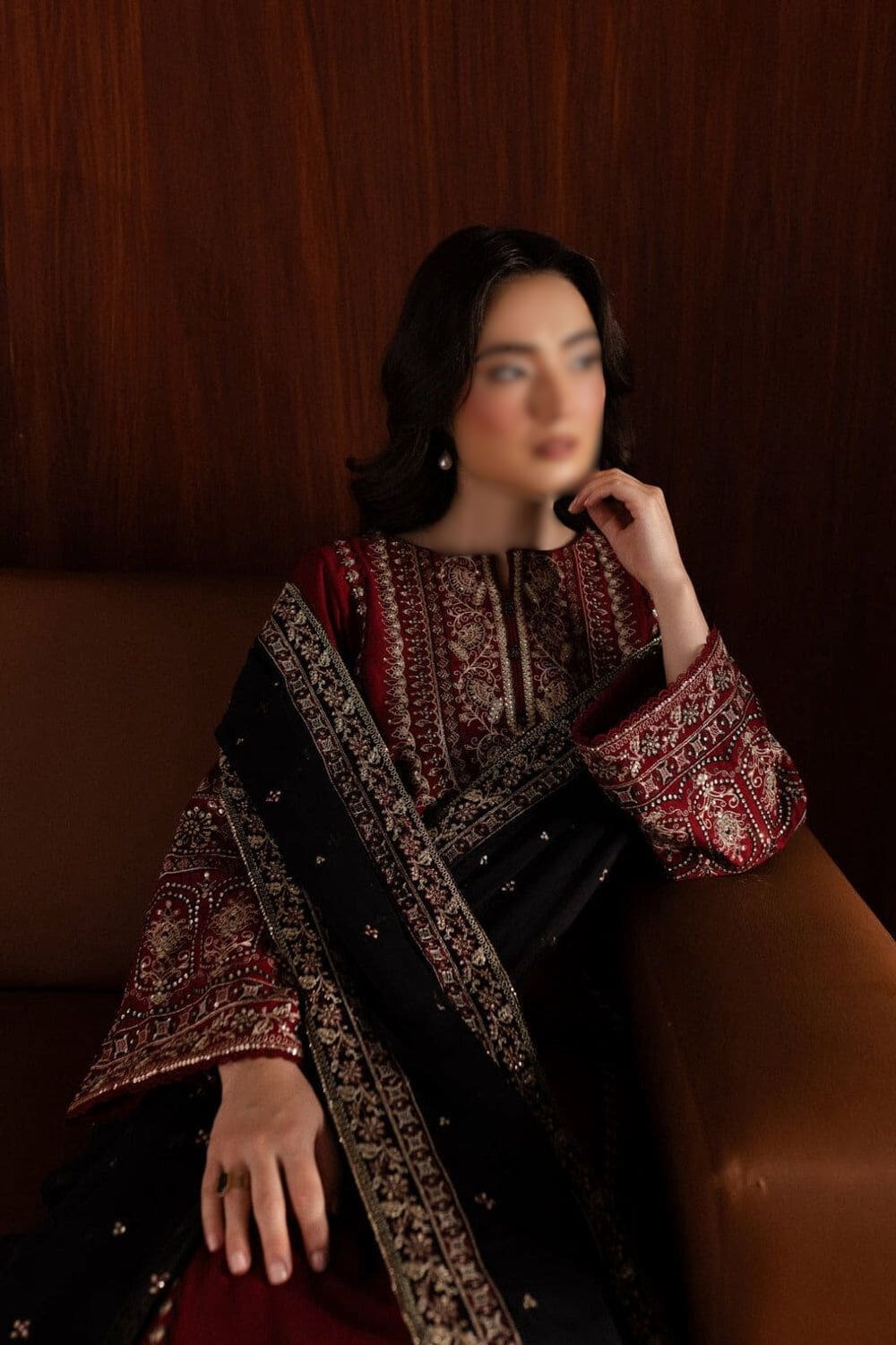 BATIK 7218 Embroidered Dhanak 3 Piece Winter Suit